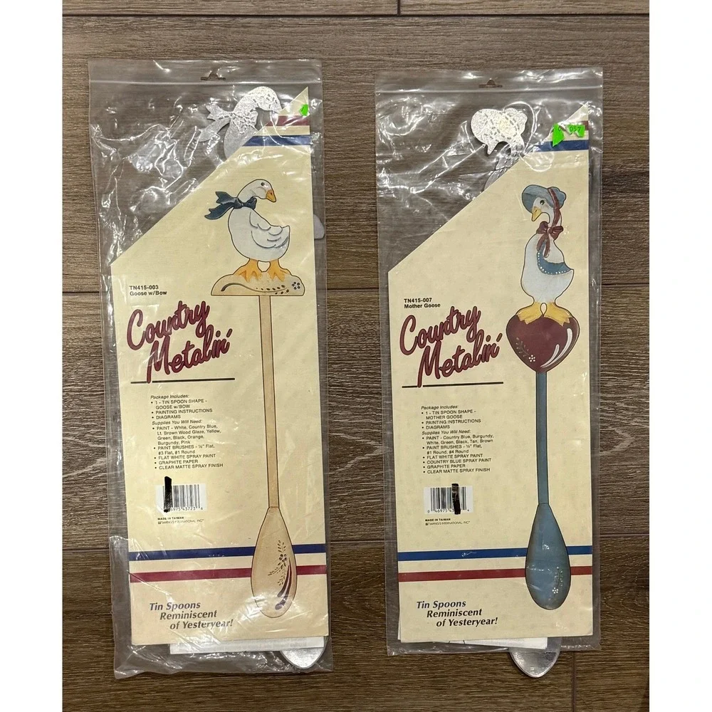 Vintage Country Metalin' Tin Spoon Craft Kits Goose & Mother Goose Set NOS